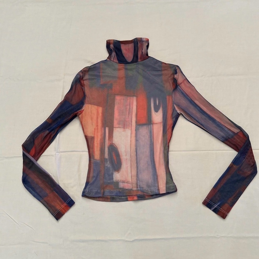 Princess Polly Multi-Color Abstract Mesh Turtleneck